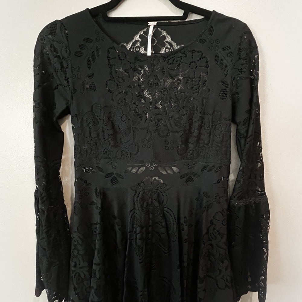 Free People Long Sleeved Black Lace Dress, Size 2